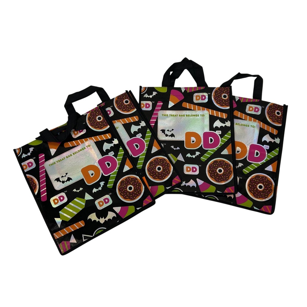 Set of 4 Dunkin Donuts Halloween Trick or Treat Bags Reusable Totes Holographic